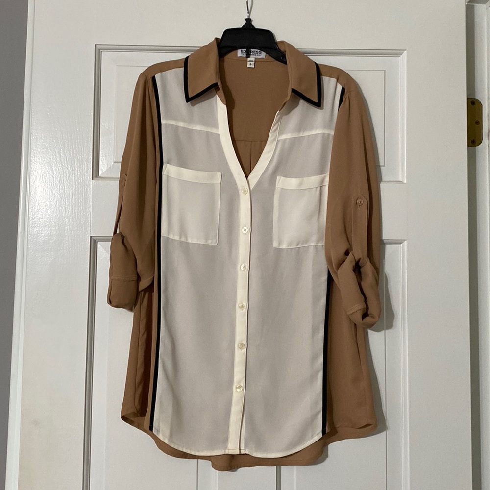 Express Blouse. Size S. Tan and White.